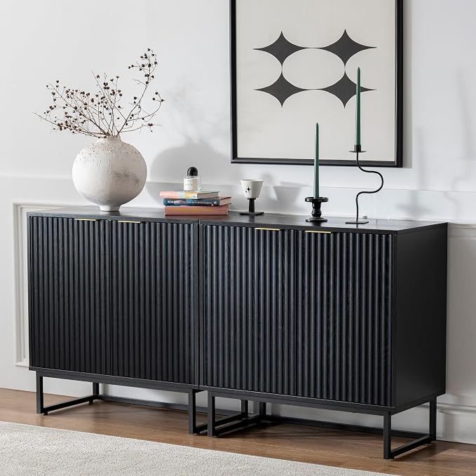 EYYTHUNG Fluted Cabinet with Storage Set of 3, Sideboard Buffet Cabinet with - Image 8