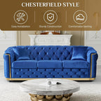 DAMAIFROM Velvet Couch Blue and Gold Sofa Luxury Loveseat 84.6" Mid Century - Image 8