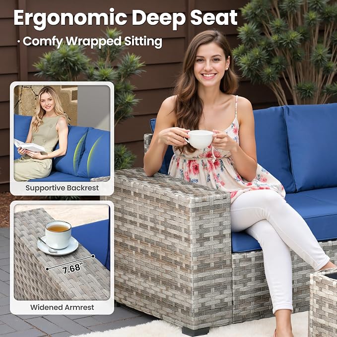 ovios 6 Pieces Patio Furniture Set, Outdoor Wicker Sectional Sofa - Image 5