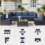 LEVELEVE 7 Pieces Outdoor Patio Furniture Sets, Rattan Conversation Sectional - Image 3
