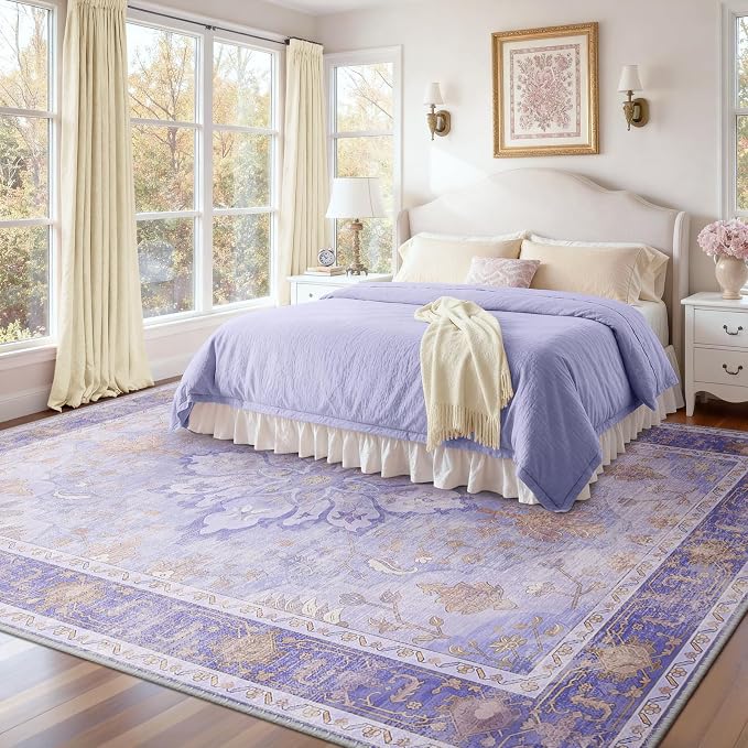 RELEANY Area Rugs 10'x14' Washable Non-Slip, Floral Vintage Distress Print - Image 2