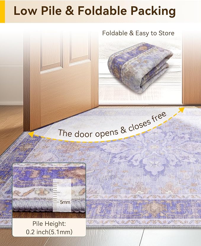 RELEANY Area Rugs 5'x8' Washable Non-Slip, Floral Vintage Distress Print - Image 4