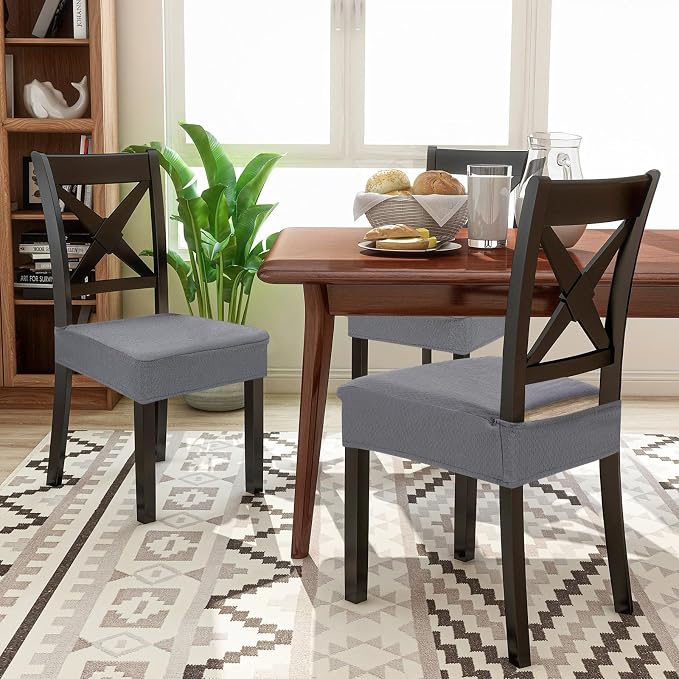 Smiry Waterproof Seat Covers for Dining Room Chairs Set of 8, Stretch Jacquard - Image 8