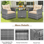 COSTWAY 3PCS Patio Furniture Set, PE Rattan Wicker Sofa w/Washable Cushion and - Image 7