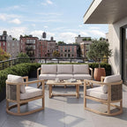 Merax 4 Piece Rattan Woven Paito Conversation Set, All-Weather Acacia Wood 3 - Image 2