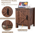 OKD Nightstand w/Charging Station, 18 Inch Farmhouse End Table w/Barn Door and - Image 5