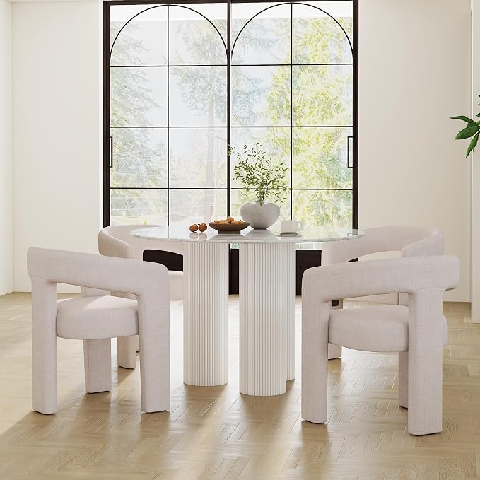 RIVOVA Modern Barrel Dining Chairs Set of 5, Linen Upholstered Accent Side Chair - Image 3
