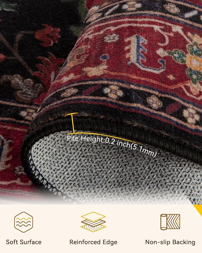 RELEANY Area Rugs 8'x10' Washable Non-Slip, Floral Vintage Distress Print - Image 3
