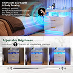 HNEBC LED Nightstand with Charging Station High Gloss Bedside Table with 2 - Image 5