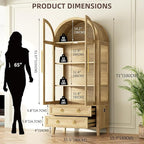 Arched Curio Cabinet with Glass Doors, 4-Tier Display Cabinet with 2 Drawers - Image 2