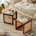 Bohemian Rattan Solid Wood Side Table Bedside Tables Decorative Table Night - Image 7