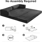 60" Boneless Couch, 5-in-1 Convertible Sofa Bed Tri Folding Mattress - Image 7