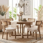 HNY Mid Century Modern Rattan Dining Chairs Set of 6, Farmhouse Linen - Image 8