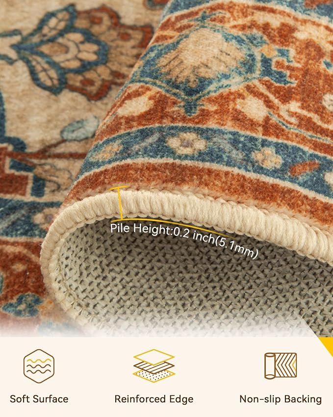 RELEANY Area Rugs 5'x8' Washable Non-Slip, Floral Vintage Distress Print - Image 3