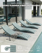 Folding HDPE Pool Lounge Chairs Set of 2, Pre-Assembled Outdoor Chaise Lounge - Image 6
