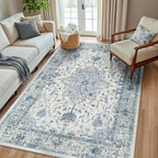 RELEANY Area Rugs 6'x8' Washable Non-Slip, Floral Vintage Distress Print by RELEANY