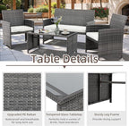 4 Piece Patio Ratten Set Outdoor Furniture Set Wicker Conversation Set - Image 3