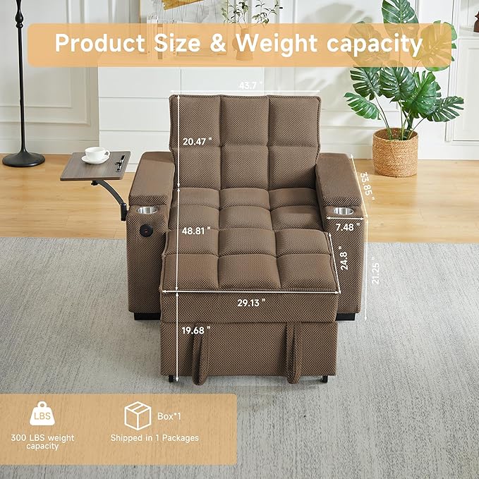 oaaktu Large Size Convertible Sleeper Chair Futon Sofa Bed, Comfortable Thick - Image 2