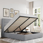 Allewie Full Size Lift Up Storage Bed, Modern Wingback Headboard, Hydraulic by Allewie