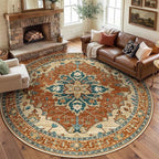 RELEANY Area Rugs Round 8ft Washable Non-Slip, Floral Vintage Distress Print by RELEANY