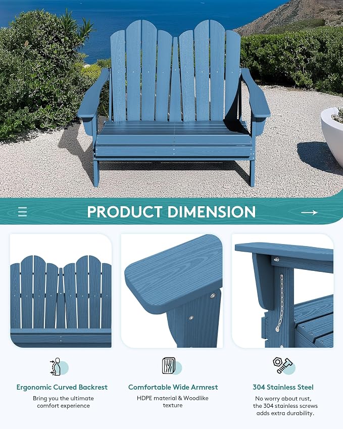 SERWALL 5 Pieces HDPE Patio Adirondack Chair Set, 2 Adirondack Chair - Image 7