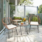 Tangkula 3 Pieces Patio Conversation Bistro Set, Outdoor Wicker Furniture - Image 2