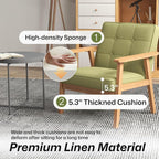 Modern Accent Chair with Arm Rest Set of 2, Upholstered Linen Fabric Leisure - Image 6
