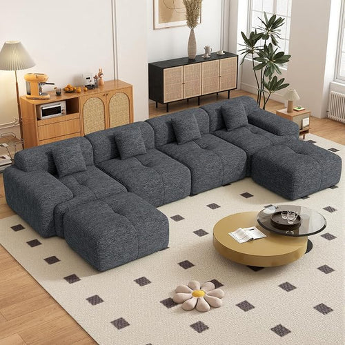 158" U Shaped Convertible Modular Couch, Cloud Couch Sectional by Nebuaegis