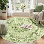RELEANY Area Rugs Round 4ft Washable Non-Slip, Floral Vintage Distress Print - Image 2