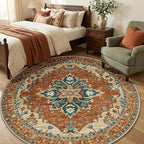 RELEANY Area Rugs Round 6ft Washable Non-Slip, Floral Vintage Distress Print by RELEANY