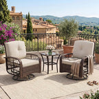 3-Piece Outdoor Patio Furniture Set, 2 Swivel Rocking Chairs and Tempered Glass by GAOMON