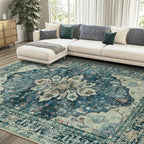 RELEANY Area Rugs 8'x10' Washable Non-Slip, Floral Vintage Distress Print by RELEANY