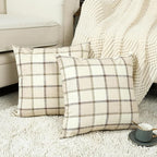 Stellhome Fall Linen Buffalo Check Throw Pillow Covers, Autumn Farmhouse Plaid by Stellhome