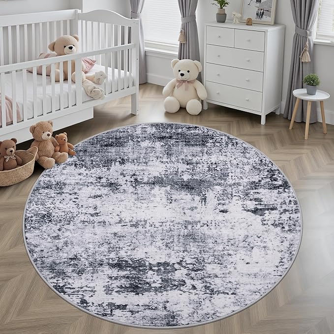 Round Area Rug for Living Room: 5 ft Washable Modern Abstract Soft Thin Rug - Image 3