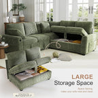 Hanherry Sectional Couch with Pull Out Sofa Bed, Corduroy Sleeper Sofa with 2 - Image 5