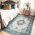 RELEANY Area Rugs 4'x5' Washable Non-Slip, Floral Vintage Distress Print - Image 2