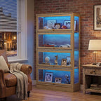 Display Cabinet with Acrylic Glass Doors, 4-Tiers Curio Cabinet with LED by BONITURE