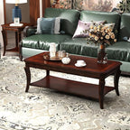 Traditional Coffee Table with Storage Shelf and Carved Leg, Farmhouse Living - Image 4