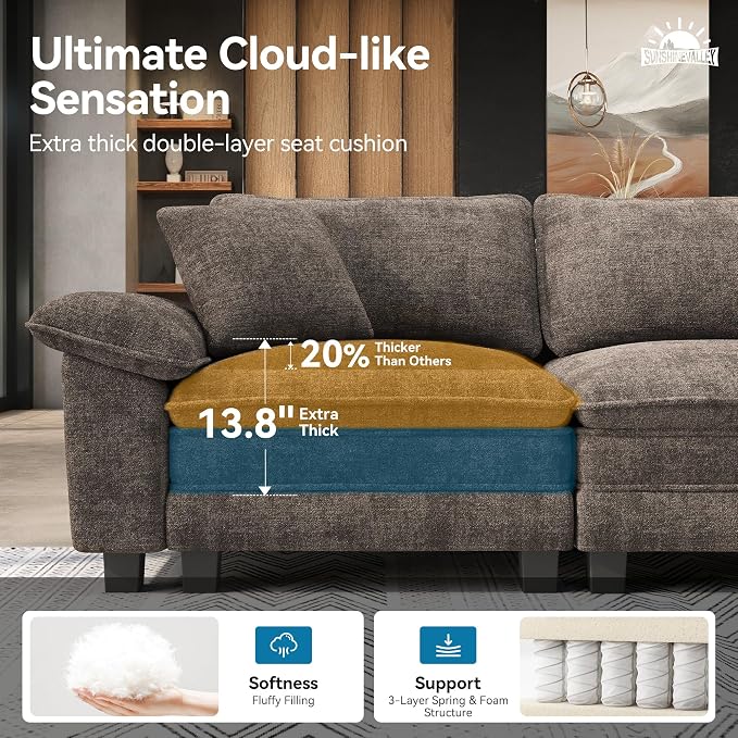 SUNSHINE VALLEY Sofa and Loveseat Set, Oversized Chenille Modular Love seat and - Image 3