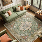 RELEANY Area Rugs Square 8ft Washable Non-Slip, Floral Vintage Distress Print - Image 2