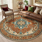 RELEANY Area Rugs Round 6ft Washable Non-Slip, Floral Vintage Distress Print - Image 2