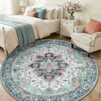 RELEANY Area Rugs Round 6ft Washable Non-Slip, Floral Vintage Distress Print - Image 3