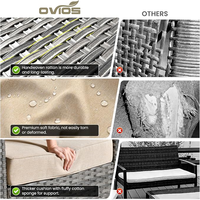 ovios 10 Pieces Patio Furniture Set, Outdoor Wicker Sofa Couch - Image 9