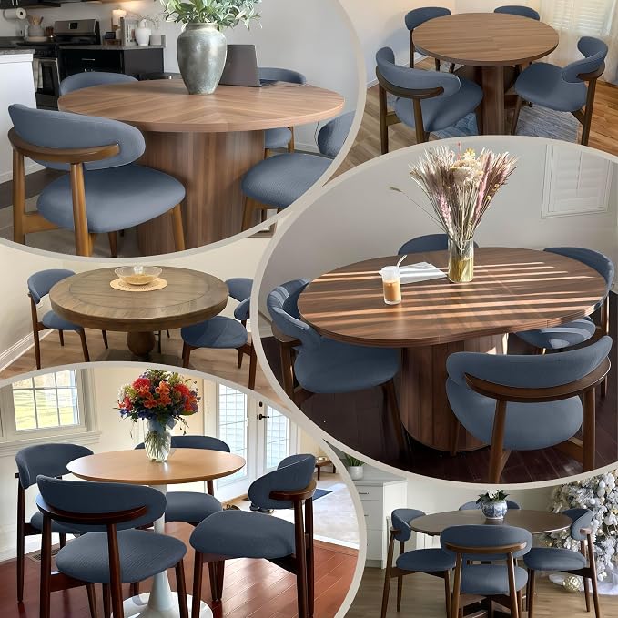COLAMY Wooden Dining Chairs Set of 2, Modern Fabric Upholstered Dining Room - Image 3