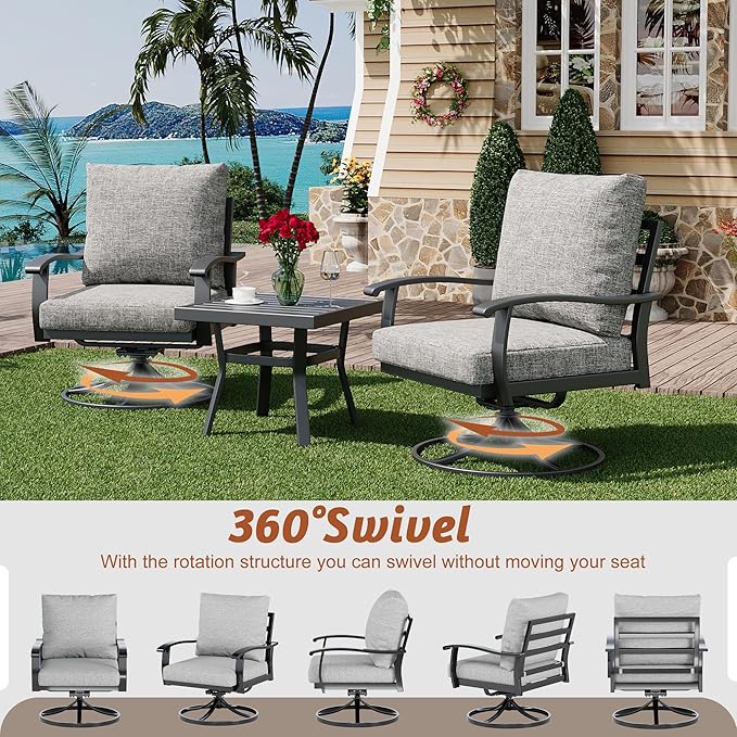 HOMREST Patio Furniture Sets 6 PCS Outdoor Metal Conversation Sets, 360 Degree - Image 2