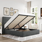 Allewie Full Size Lift Up Storage Bed, Modern Wingback Headboard, Hydraulic by Allewie