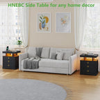 HNEBC Nightstand with Gun Drawers, LED Farmhouse Night Stand with Charging - Image 8