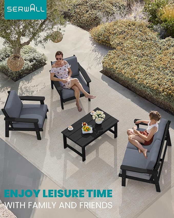 SERWALL HDPE Outdoor Patio Loveseat, All Weather Wood-Like Outdoor Sofa HDPE - Image 4