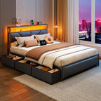 OURPIC Queen Bed Frame, 2-Tier Storage Headboard & 6 Fabric Drawers, PU Leather - Image 5