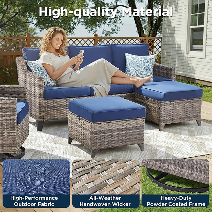 Patio Furniture Set with 42.5" Fire Pit Table-6 Pieces All Weather Wicker - Image 4
